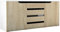 Vladon Sideboard Kommode Sylt V1, Made in Germany, Korpus in Weiß matt/Front in Eiche sägerau mit Absetzungen in Schwarz Hochglanz (139 x 72 x 35)