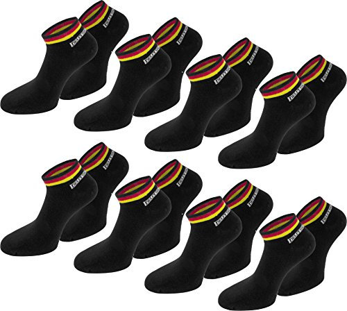 normani 8 Paar Deutschland Fan Socken Sneaker - Mit Deutschland Farben - Fahne - perfekt zur Fußball oder Handball WM/EM [Gr. 35-46] Farbe Schwarz Größe 35/38