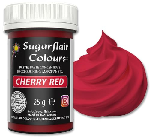 Sugarflair Cherry Red Food Colouring Paste 25g | Concentrated Cherry Red Food Dye for Fondant, Buttercream, Cake Decorating and More - Vegan, Kosher, Bake-Stable