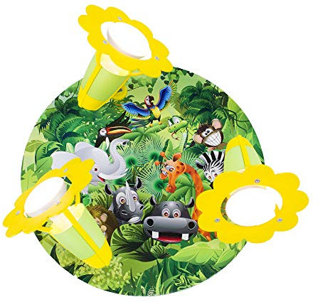 Elobra Kinderzimmerlampe Tiere Rondell Wildnis, Süße Deckenlampe für das Kinderzimmer, Lampe Dschungel, Mädchen & Jungs, aus Echtholz, , Grün, 29 x 29 x 19 cm
