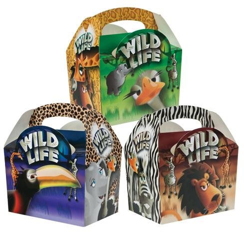 30 Animal Themed Food Boxes Picnic Carry Meal Box Kids Birthday Party Bag Plate (Wild Life)