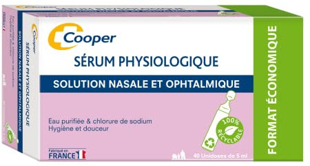 COOPER - Sérum physiologique - Lavage du nez et des yeux - Hygiène quotidienne - Pour toute la famille - Fabriqué en France - Boîte de 40 unidoses