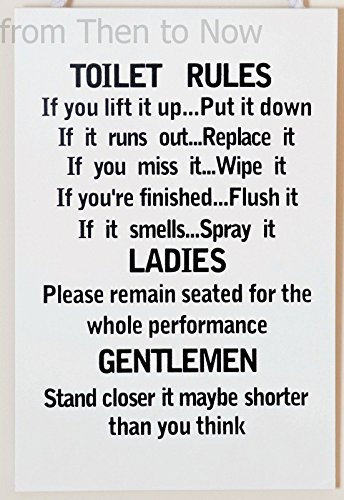 Leonardo Unique Toilet Rules Novelty Hanging Bathroom White Plaque,Funny Wooden Sign for Wall or Door