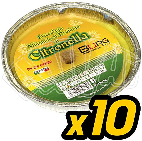 10 Stück – Kerze Citronella – D. 16,5 x 2,5 cm – Flamme Aluminium Mückennetz