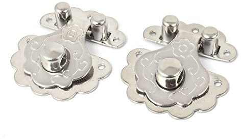 sourcing map Antique Style Wooden Case Jewelry Box Metal Clasp Hasp Latches Silver Tone 2 PCS