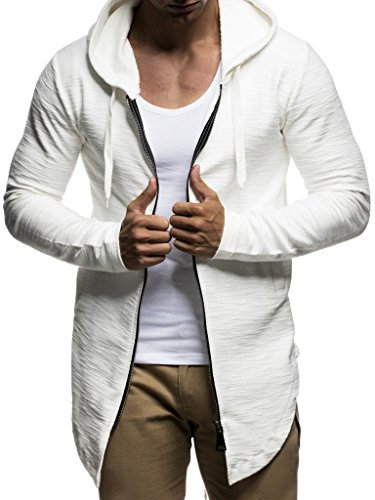 Leif Nelson Herren Sweatjacke mit Kapuze Slim Fit Baumwolle-Anteil Basic Männer Hoodie-Cardigan Langarm Jungen Schwarze Kapuzenjacke für Winter Sommer LN6301 Ecru X-Large