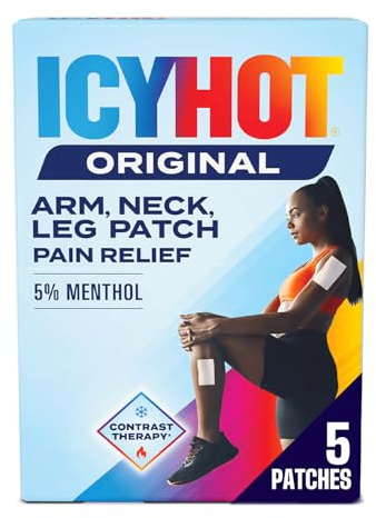 Icy Hot Original Pain Relief Patch, Medium Size Fabric Patches for Arm, Neck and Leg with Menthol 5%, Ice and Heat Contrast Therapy for Backaches, Joints, Muscle Strains and Arthritis, 5 ct.