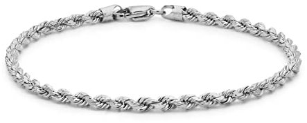 CARISSIMA Damen 9k (375) Weißgold Hollow 2mm Diamantschliff Rope Kettenarmband 19cm/7.5zoll 5.26.7112