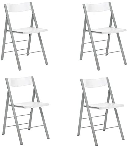 duehome | Pack 4 Sillas Plegables, Silla Auxiliar, Modelo Pisa, Acabado en Color Blanco, Medidas: 45,5 cm (Ancho) x 47 cm (Largo) x 78,5 cm (Alto)