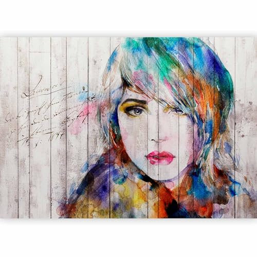 Fotomurales B&D XXL 250x175 cm Papel pintado tejido no tejido Decoración de Pared decorativos Murales moderna Diseno Fotográfico Pared Retrato Tablas Mujer Cara Madera h-B-0017-a-b