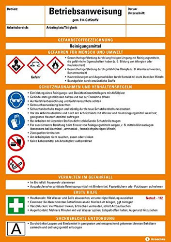 LEMAX® Betriebsanweisung für Reinigungsmittel,CLP/GHS,Kunststoff,210x297mm