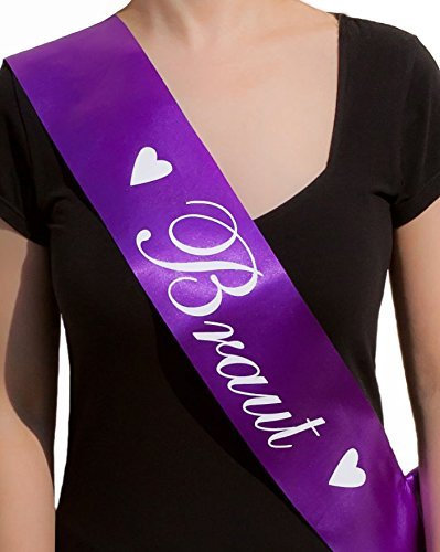 Oblique Unique® Elegante Braut Schärpe in Lila mit weißer edler Aufschrift