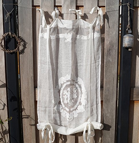 Gardine Raffrollo Vorhang Scheibengardine 'Villa Le Corti' 45 x 180 creme mit aufgestickten Mustern Leinen Mediterran Landhaus Shabby French Vintage Nostalgie Retro Antik