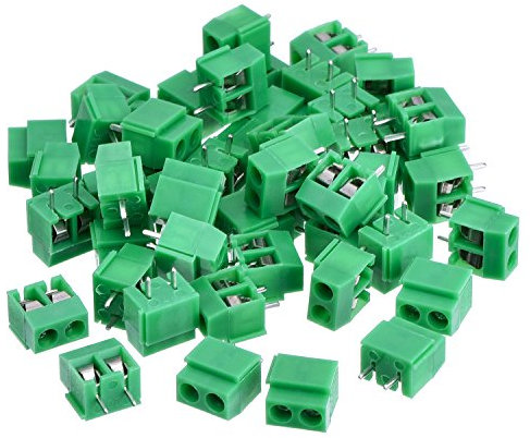 50 Pezzi 2 Pin 5 mm Morsettiera di PCB Monte Vite Connettore del Blocco Terminali 300V 10A (Verde)