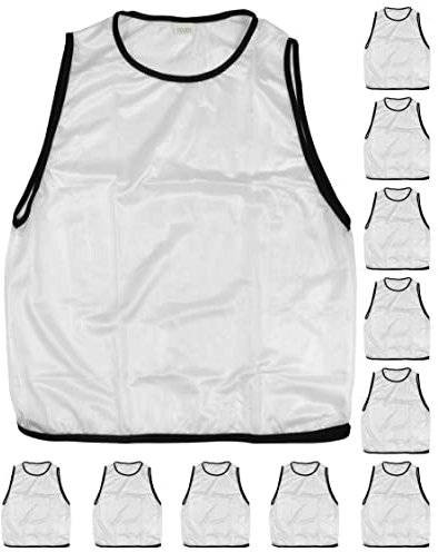SPORTIKEL24 11 Trainings-Leibchen für Jugendliche – zum Markieren von Mannschaften – Sport Bibs ohne Logo – für Mädels & Jungs (weiß)