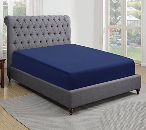 Sapphire collection 200 Thread Count 100% Egyptian Cotton Fitted Sheet (Super King, Navy)