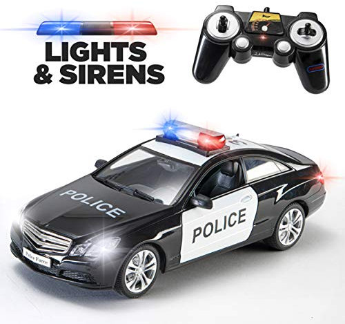 Prextex RC Police Car Remote Control Toy with Lights and Siren - Radio Control Vehicle for Boys 5 Years and Up - Great Gift and Stocking Filler