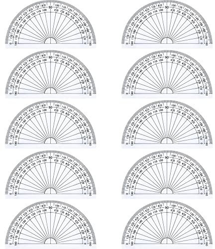 Plastic Protractor for Angle Measurement Student Math 180 Degrees, 4 Inches, Clear, 10 Pack