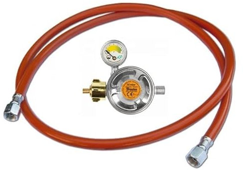Gasschlauch Druckminderer Gasdruckregler Regler mit Manometer 50mbar Propangasschlauch Grillzubehör (Schlauch 80cm + Regler mit Manometer)