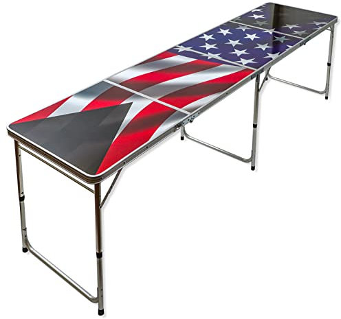 Red Cup Pong Klappsessel 8 Beer Pong Tisch mit Flaschenöffner, Ball Rack und 6 Pong Bälle – American Flagge Design