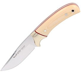 ELECTROPOLIS Cuchillo de Caza Muela Setter SETTER-11B, Enterizo, cachas micarta Blanca y Alpaca, Hoja MOVA de 11 cm + Tarjeta Multiusos de Regalo