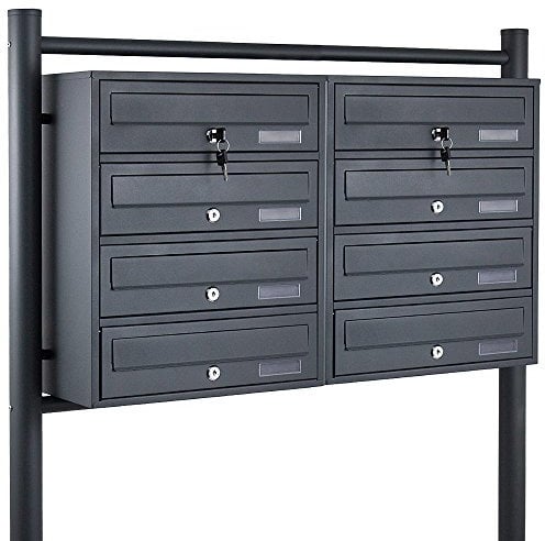 BITUXX® Stand-Briefkastenanlage Postkasten Letterbox Mailbox Doppelt mit 8 Fächer Dunkelgrau Anthrazit