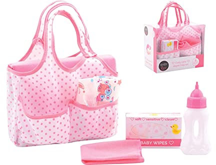 Johntoy 27616 Baby Rose Wickeltasche mit Zubehör, Mehrfarbig