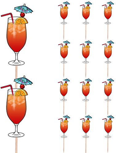 AK Giftshop Cocktail Mocktail Themed Party Food Cake Cupcakes Picks Sticks Decorations Toppers Stand Up Food Flags (pack of 14)