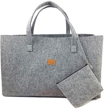 Venetto Big Shopper Filztasche Handtasche Damentasche Damen Henkeltasche Umhängetasche Einkaufstasche Shopper Tasche aus Filz (Grau)