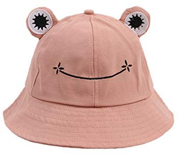 Fischerhut für Erwachsene, Frosch-Angler, Sonnenhut, Sommerhut aus- Baumwolle, niedlicher Frosch-Hut für Frauen Rosa Erwachsene (56–58 cm)