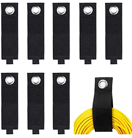 8 Stück Robuste Aufbewahrungsgurte, Wiederverwendbare Nylon Kabel, Wiederverwendbare Kabelriemen, Kabel-Aufbewahrungsgurte mit Öse für Organisation Ihrer Verlängerungskabel, Schläuche (Schwarz)