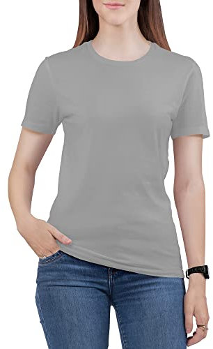 Love My Fashions Women's Round Neck Short Sleeves Plain Cotton T-Shirt Heather Grey