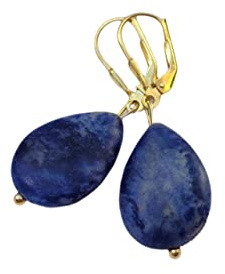 Sodalith Ohrringe, Goldene Stein Ohrhänger, vergoldetes 925er Silber, Tropfen Schmuck, Hochzeit, blauer Brautschmuck, Heilstein