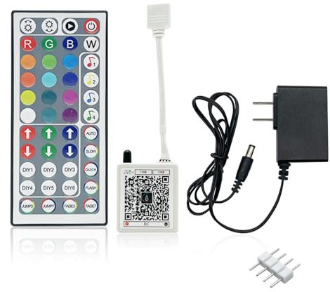 FONEWE 44 Key RGB LED Strip Lights IR Remote Control, Remote Receiver RGB LED Light Strip, 24V Power Adapter for LED Lights