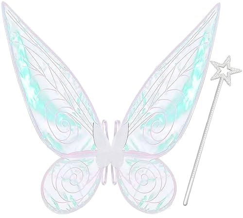Takmor Feenflügel Erwachsene Feenflügel Kinder, Feen Flügel Damen Erwachsen Winx Club Kostüm Fairy Wings für Karneval Geburtstag Halloween Weihnachten Rollenspiele Comic Con Themed Party(Weiß)