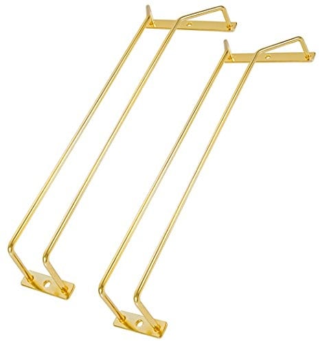 Dianoo Gold Wine Glass Holder, 35.5cm Single Row, 2 Pack, Under Cabinet Storage Rack, Hanging Wire Stemware Rack, Suitable for Restaurant, Bar, Kitchen, Dining Table