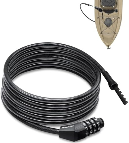 NDakte Bike Lock, Extra Long Straight Cable Lock (6FT, 12FT, 18FT, 22FT, 27ft) with Resettable Combination, Unique Narrow Designed for Kayaks, Scooters, Paddle Boards and Outdoor Gear