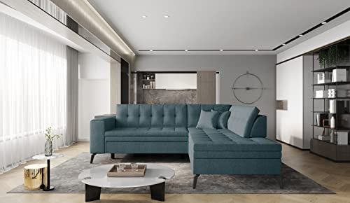 ALTDECOR Ecksofa rechts mit Schlaffunktion, Polstercouch in L-Form rechts angeordnet, rückenecht gepolstert, ideal als Gästebett - LANCAL 260x210x111 cm Hellblau