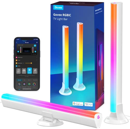 Govee RGBIC LED Lightbar, WiFi TV Hintergrundbeleuchtung für 45-70 Zoll mit Doppelte Lichtperlen, 3 Platzierungsoptionen, funktioniert mit Alexa und Google Assistant, dimmbare Weiß fürTV & PC