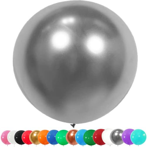 6 Stück Luftballons Gross, 36 Zoll Ballons Groß, Silber Latexballon, Luftballons XXL Groß, Grosse Luftballons XXL, Latex Riesige Ballon, für Hochzeit Babyparty Geburtstag Party Deko(91 cm)