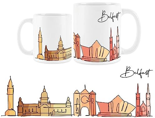 Purely Home Belfast Mug - Colourful Northern Ireland Skyline Souvenir Memento White Tea Coffee Gift Present Mug