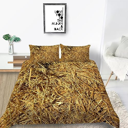 Bettwäsche 140x200 Gelbes Stroh Bettwäsche Set + 2 Kissenbezug 80 x 80 cm Kissenbezug Reißverschluss,Weich Betten Set Für Jugendliche Kinder Schlafzimmer Dekor