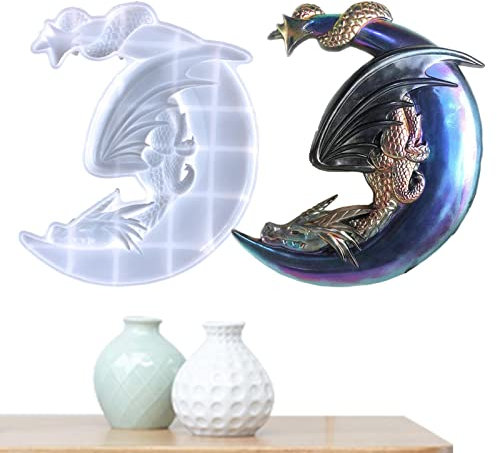 WOBBLO Drachenformen für Harz | Fliegender Drache Mond Epoxidharz Silikonform | Drachen-Fondantform, Tierdrache, Schokoladenform, Backform, Werkzeug zum Dekorieren von Kuchen, Polymer