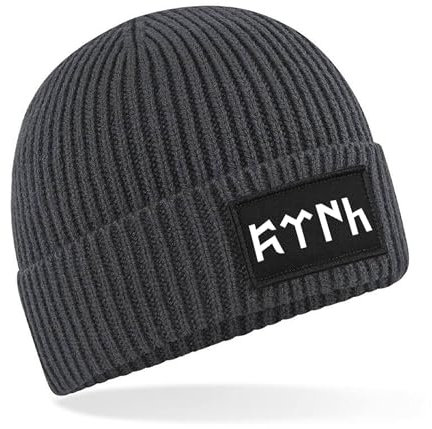 Beanie Mütze Göktürk Türk Flagge Schrift Herren Damen Kinder weich und warm Laufmütze Sportmütze für den Herbst und Winter (DE/NL/SE/PL, Alphanumerisch, Einheitsgröße, Dunkelgrau)