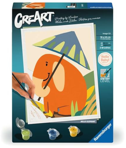 Ravensburger CreArt Elefant - Malen nach Zahlen für Erwachsene | DIY Malset mit Pinsel und Acrylfarben, 18 x 24 cm, Geschenk für Frauen und Männer