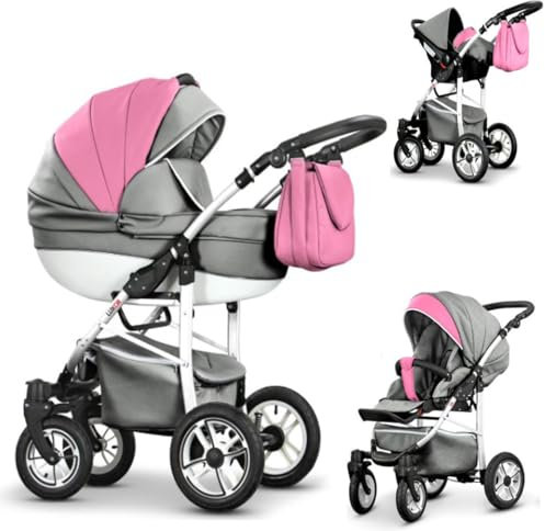 Wiejar Kinderwagen-Set Craft Eco 4 in 1 inkl. Sportsitz, Autositz und Zubehör - Rosa