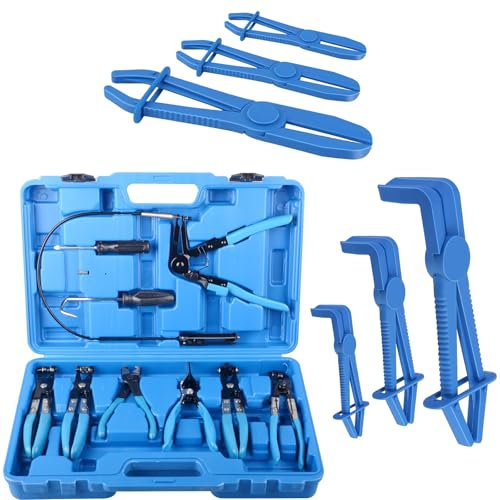KOUTIANWU Juego de alicates para abrazaderas de manguera de 9 piezas y 6 pinzas de manguera, pinzas para manguera para coche, alicates de abrazadera de manguera, alicates para manguera, alicates para