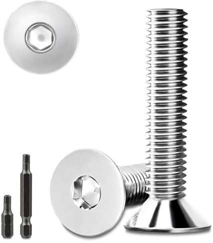 Lot de 40 vis à tête fraisée en acier inoxydable M6 x 25 mm à six pans creux M6 Vis à tête fraisée avec 2 têtes de tournevis hexagonales DIN 7991/ISO 10642 (argenté)