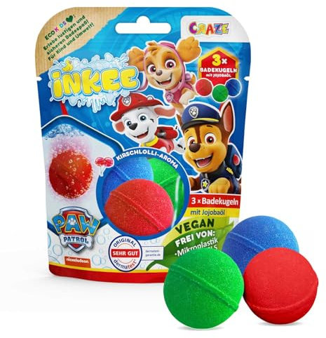 INKEE Paw Patrol Badebomben Kinder 3er Pack - 3x Badekugeln in 3 Farben mit Jojobaöl & Kirschlolli Aroma - 3x50g