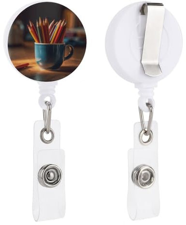 Enrouleur de badge rétractable avec pince crocodile – Porte-badge bleu avec pince crocodile – Pour employés de bureau, médecins, infirmières